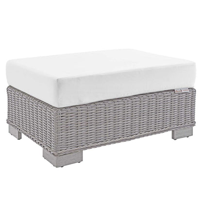 ottomans | CasaFoyer Conway Outdoor Patio Wicker Rattan Ottoman | UV-Resistant | Water-Resistant | Durable | Comfortable Seating | Light Gray | casafoyer.myshopify.com