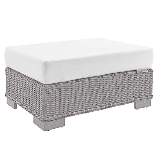 ottomans | CasaFoyer Conway Outdoor Patio Wicker Rattan Ottoman | UV-Resistant | Water-Resistant | Durable | Comfortable Seating | Light Gray | casafoyer.myshopify.com