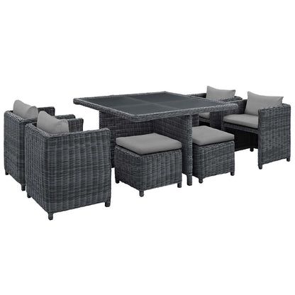 Dining Table | Summon Outdoor Patio Furniture Dining Set | Ultimate Comfort & Quality | Two-Tone Rattan | Sunbrella Cushions | UV Protection | Aluminum Frame | 4 Stools, 4 Chairs, 1 Table | casafoyer.myshopify.com