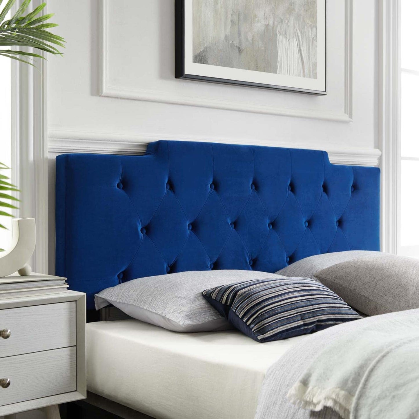 Bed | CasaFoyer Juliet Tufted Performance Velvet Twin Headboard | Vintage Elegance | Diamond Button Tufting | Plush Padding | Navy | casafoyer.myshopify.com