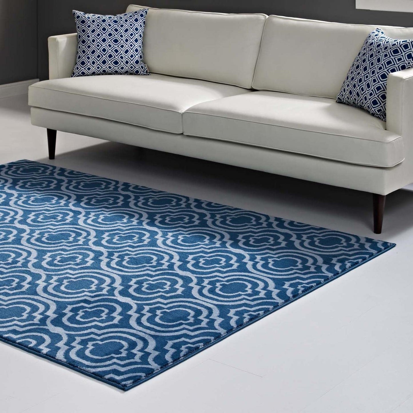 area rugs | CasaFoyer Frame Transitional Moroccan Trellis Area Rug | Durable, Stain Resistant, Easy to Maintain | 5x8 | Moroccan Blue | casafoyer.myshopify.com