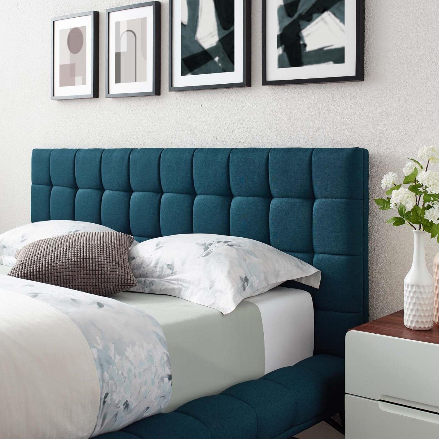 Bed | CasaFoyer Julia Queen Platform Bed | Mid-Century Elegance | Biscuit Tufted | Polyester Upholstery | Sturdy Frame | Wood Legs | Comfortable Foam Padding | No Box Spring Needed | Blue | casafoyer.myshopify.com