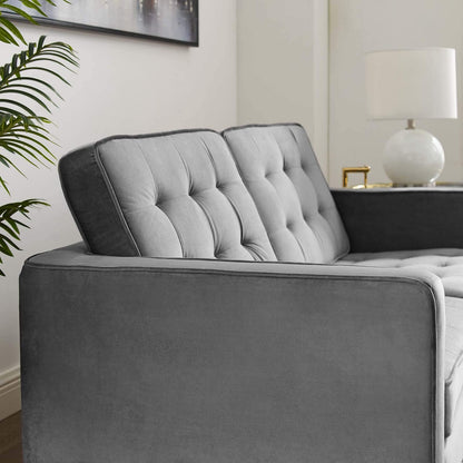 home office desk chairs | CasaFoyer Loft Button Tufted Performance Velvet Loveseat | Retro Modern Style | Durable Upholstery | Gold Stainless Steel Legs | Supports up to 600 lbs | casafoyer.myshopify.com