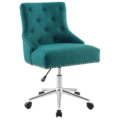 home office desk chairs | CasaFoyer Regent Button Tufted Upholstered Fabric Swivel Office Chair | Timeless Elegance | Metal Nailhead Trim | Padded Seat & Back | Chrome Base | 360 Swivel & Height Adjustment | Teal | casafoyer.myshopify.com
