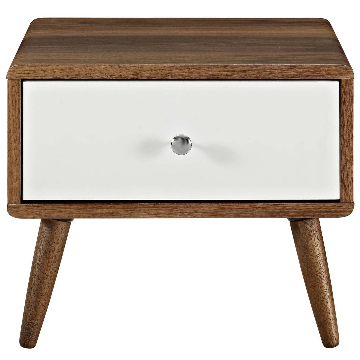 TABLE | CasaFoyer  Transmit Nightstand | Mid-Century Design | White Lacquer Drawer | Ample Storage | Walnut Grain Finish | Tapered Wood Legs | Bedroom/Living Room Essential | casafoyer.myshopify.com