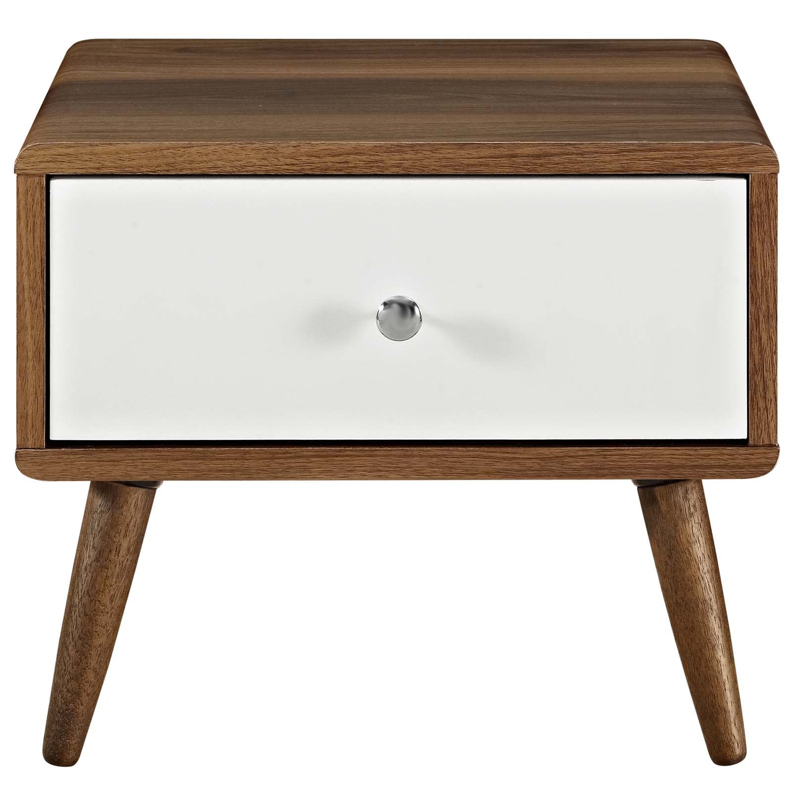 TABLE | CasaFoyer  Transmit Nightstand | Mid-Century Design | White Lacquer Drawer | Ample Storage | Walnut Grain Finish | Tapered Wood Legs | Bedroom/Living Room Essential | casafoyer.myshopify.com