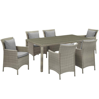 kitchen and dining room sets | CasaFoyer Conduit 7 Piece Outdoor Patio Dining Set | Transitional Style | Contemporary Design | Aluminum Frame | UV-Resistant Wicker Rattan | Foam Padded Cushions | Waterproof Covers | Tempered Glass Tabletop | casafoyer.myshopify.com