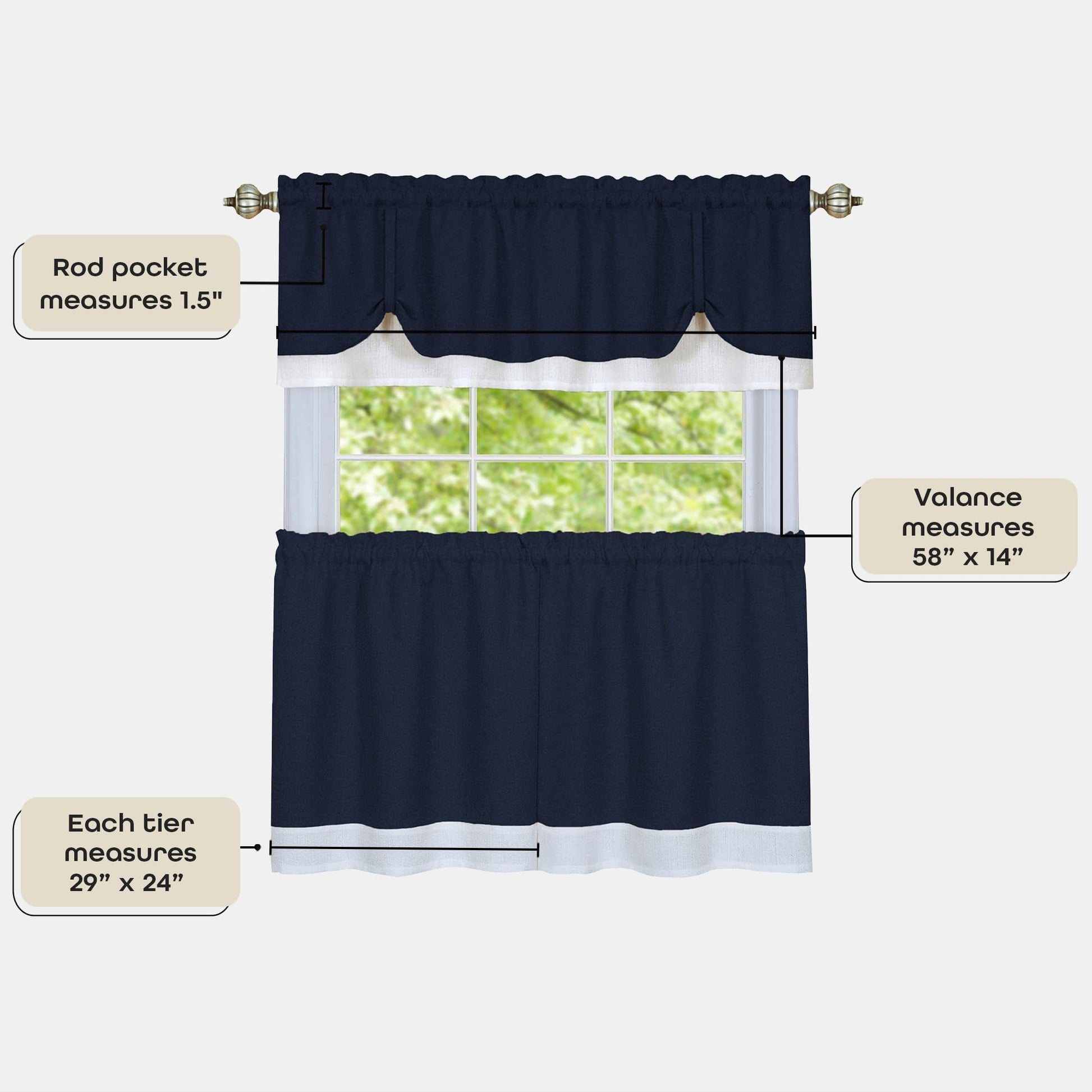 solar panels | CasaFoyer Darcy Window Curtain Tier and Valance Set | Polyester Fabric | 1.5 Rod Pocket | Machine Washable | Navy/White | 58x24/58x14 | casafoyer.myshopify.com