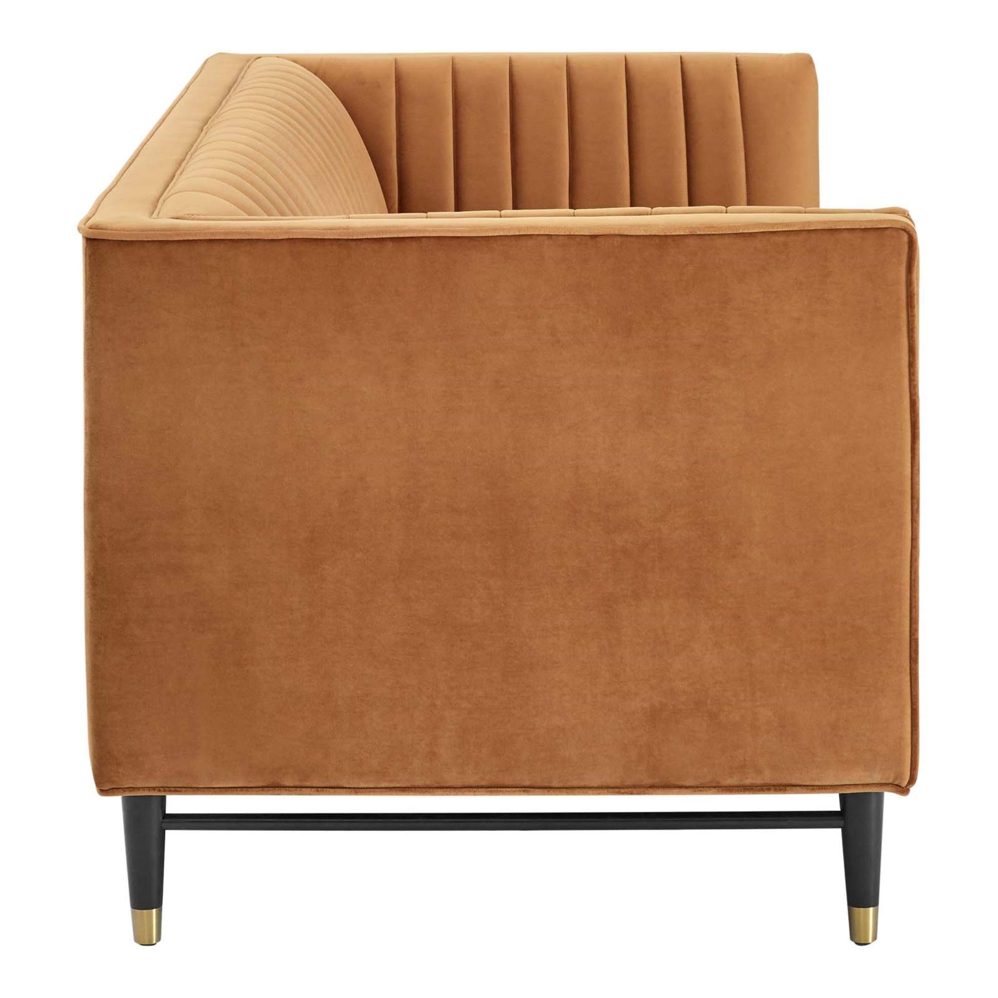 sofas | CasaFoyer Devote Channel Tufted Performance Velvet Loveseat | Retro Design | Stain-Resistant | Luxurious Seating | Cognac | casafoyer.myshopify.com