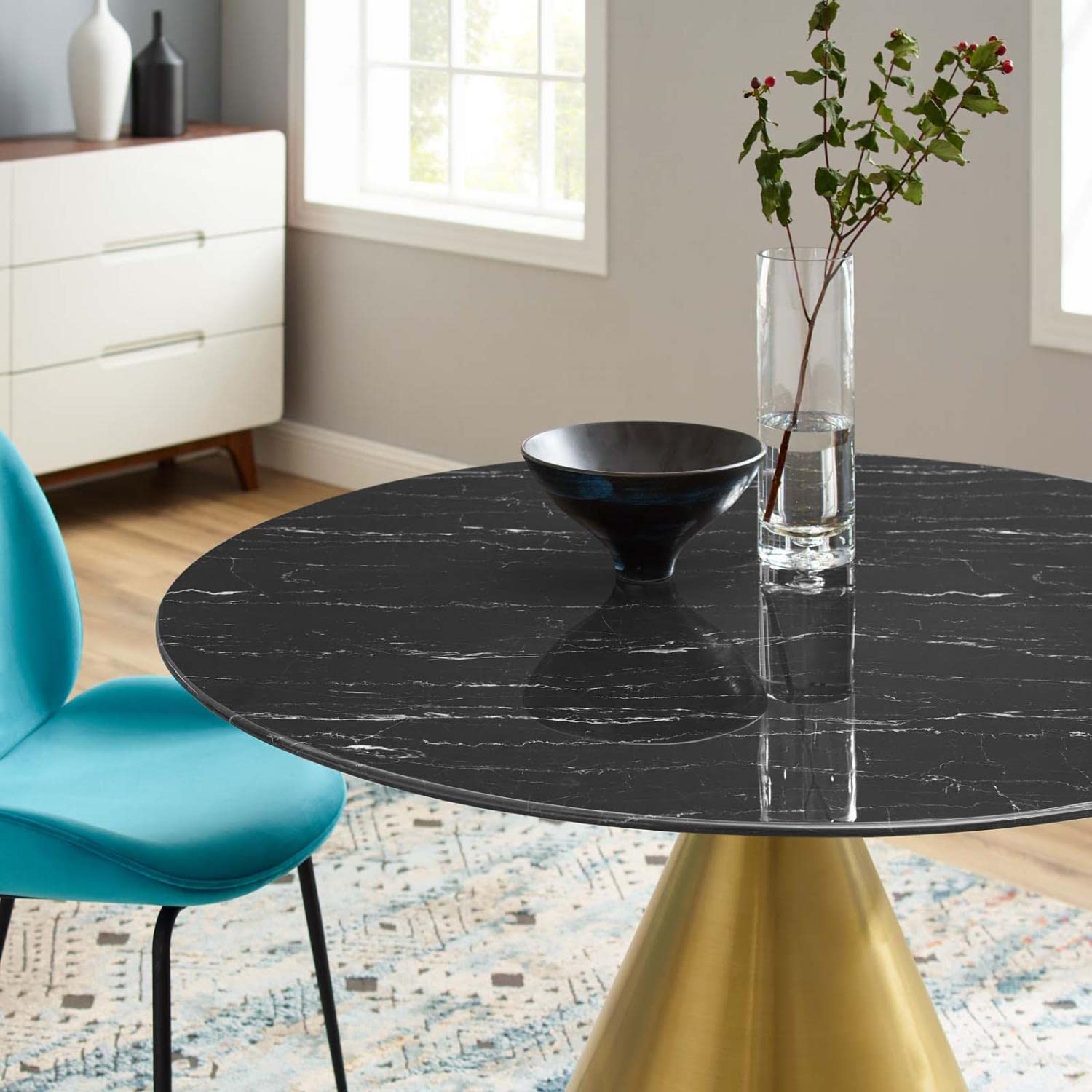 patio dining tables | CasaFoyer Tupelo 47 Dining Table | Modern Style | Organic Shape | Polished Gold Metal Base | Artificial Marble Top | Easy to Clean Surface | Non-Marking Ring | casafoyer.myshopify.com