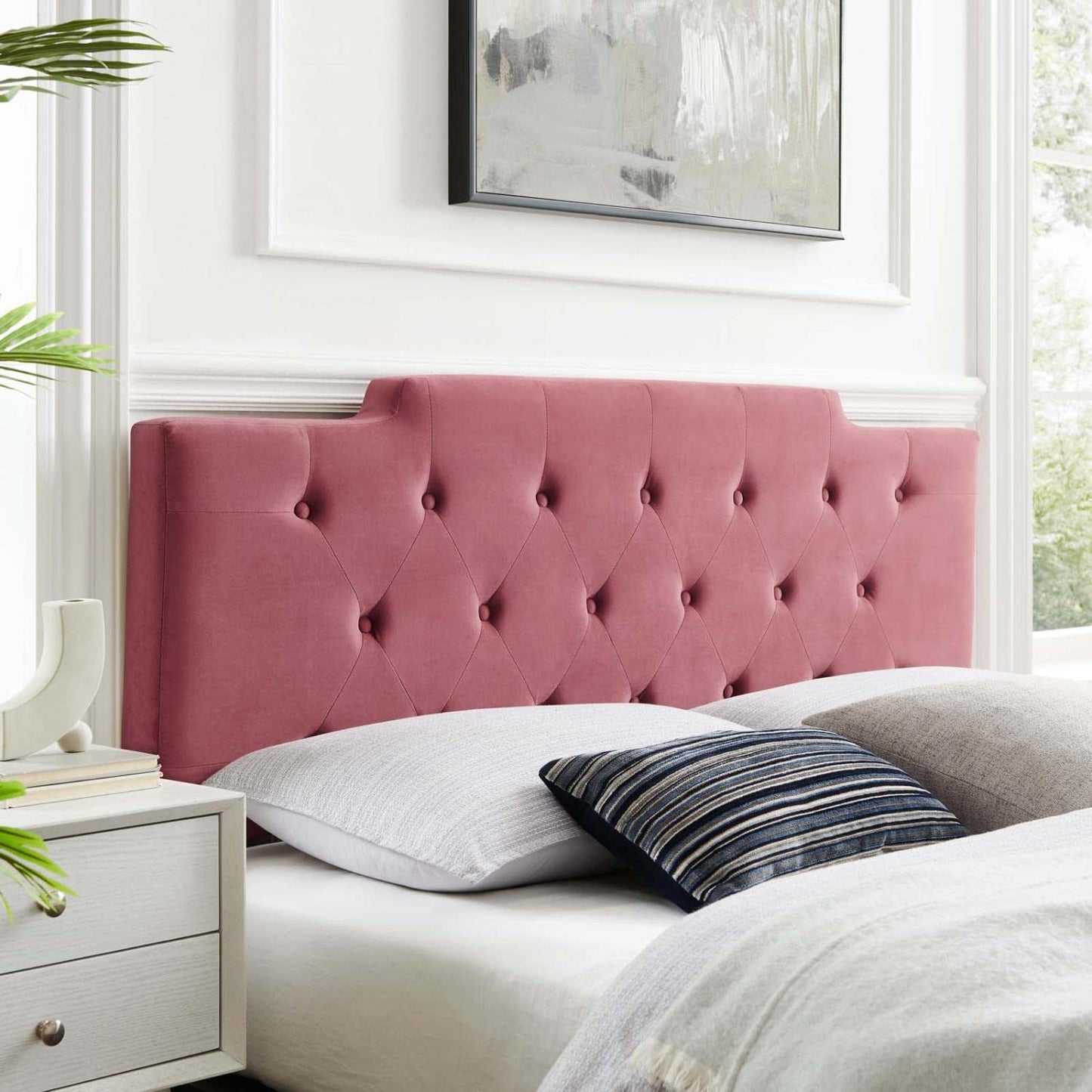 Bed | CasaFoyer Juliet Tufted Performance Velvet King/Cal King Headboard | Vintage Elegance | Plush Padding | Stain-Resistant Velvet | Adjustable Height | Dusty Rose | casafoyer.myshopify.com