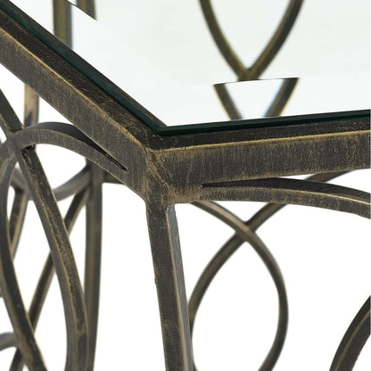 end tables | Ergode Celtic Farmhouse Style Circle Side Table | Antique Gold Iron Base | Tempered Glass Top | Perfect for Living Room or Entryway | 19.5 Diameter | casafoyer.myshopify.com