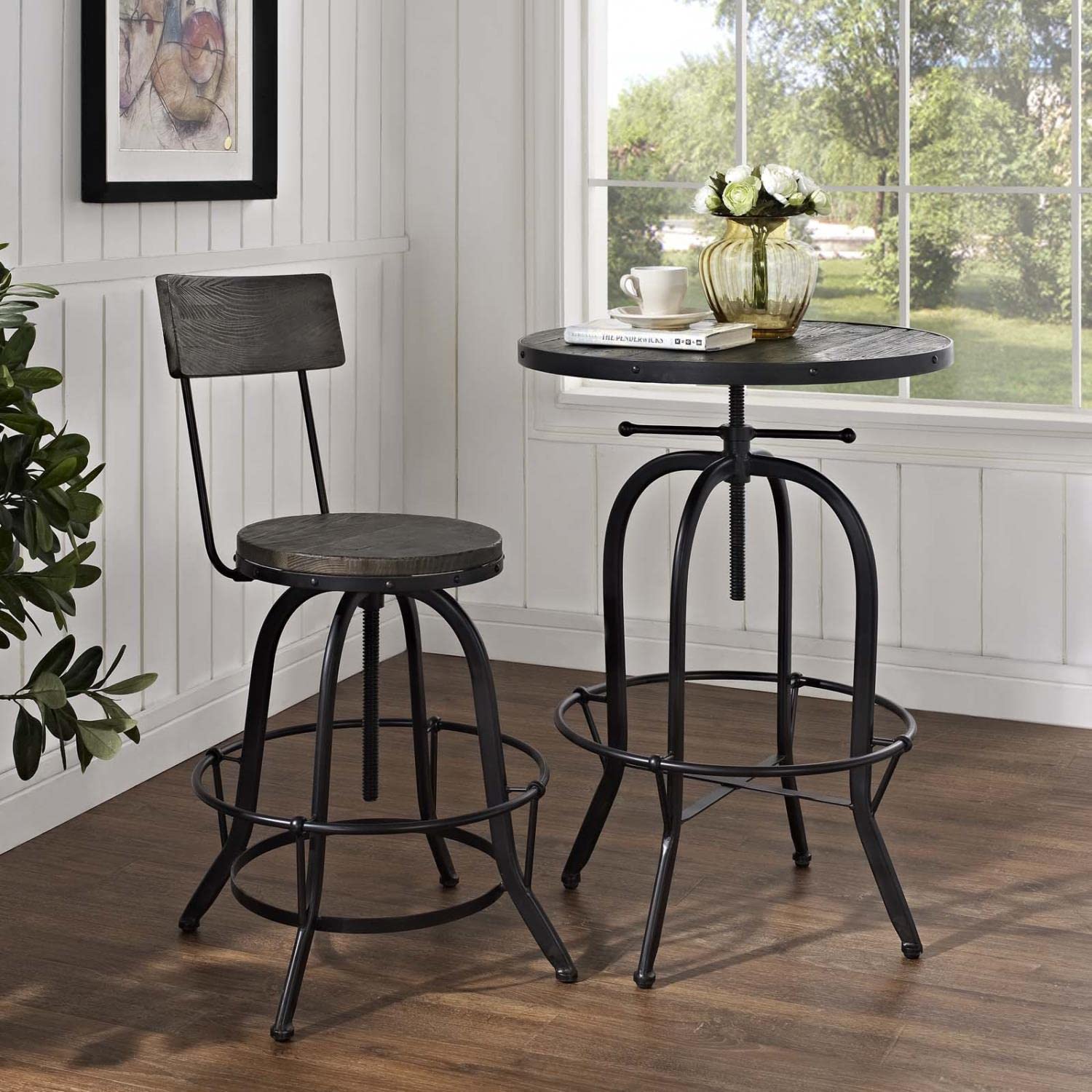barstools | CasaFoyer Procure Wood Bar Stool | Sturdy Metal Frame | Pine Wood Seat & Back | Footrest | Rustic Aesthetics | Stylish & Comfortable | casafoyer.myshopify.com