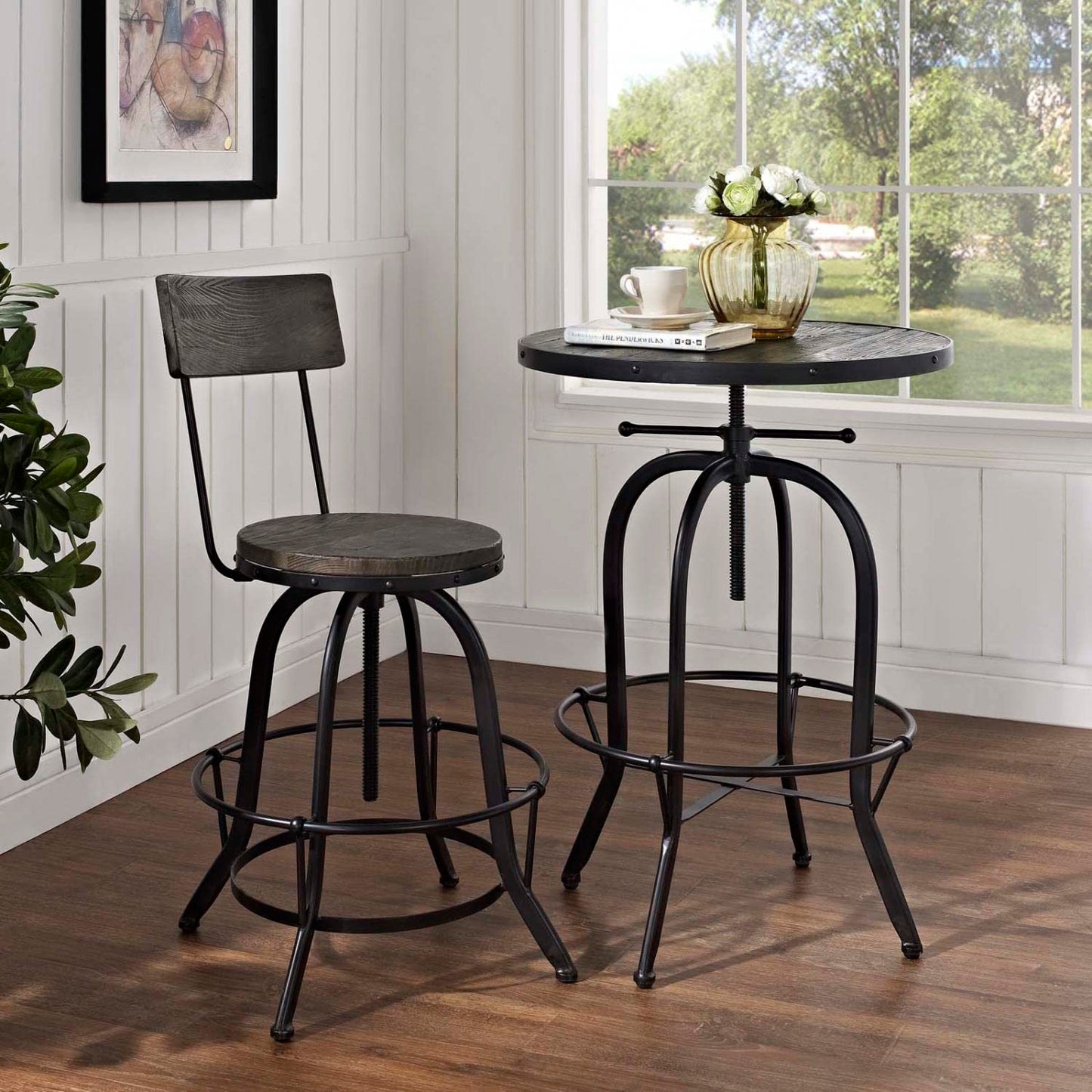 barstools | CasaFoyer Procure Wood Bar Stools | Metal Frame | Pine Wood Seat & Back | Rustic Charm | Footrest | Set of 2 | casafoyer.myshopify.com