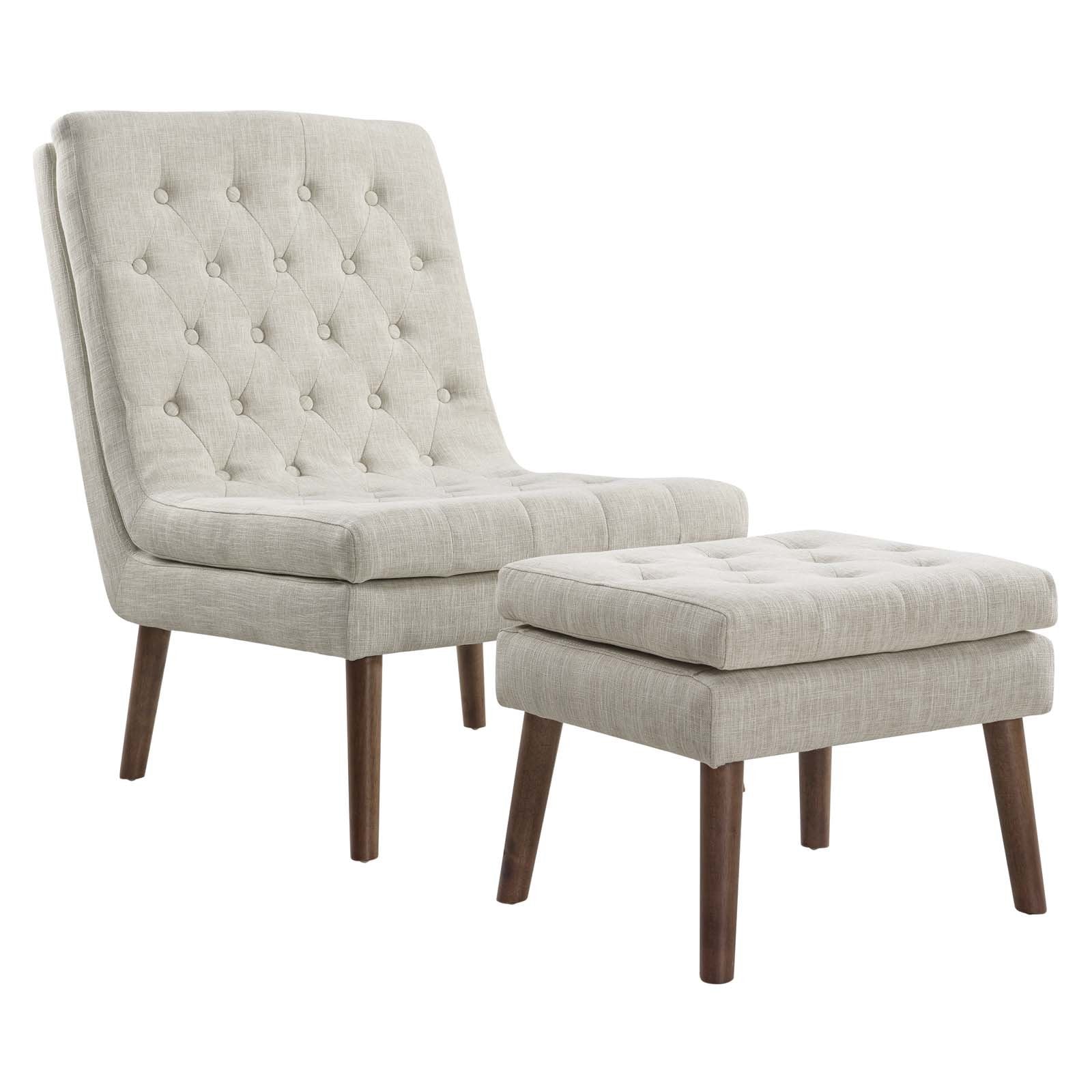 home office desk chairs | CasaFoyer Modify Upholstered Lounge Chair & Ottoman Set | Beige | Generously Padded | High-Density Foam | Tufted Buttons | Polyester Upholstery | Angled Wood Dowel Legs | Foot Pads | Supports up to 331 lbs | Luxury & Style | casafoyer.myshopify.com