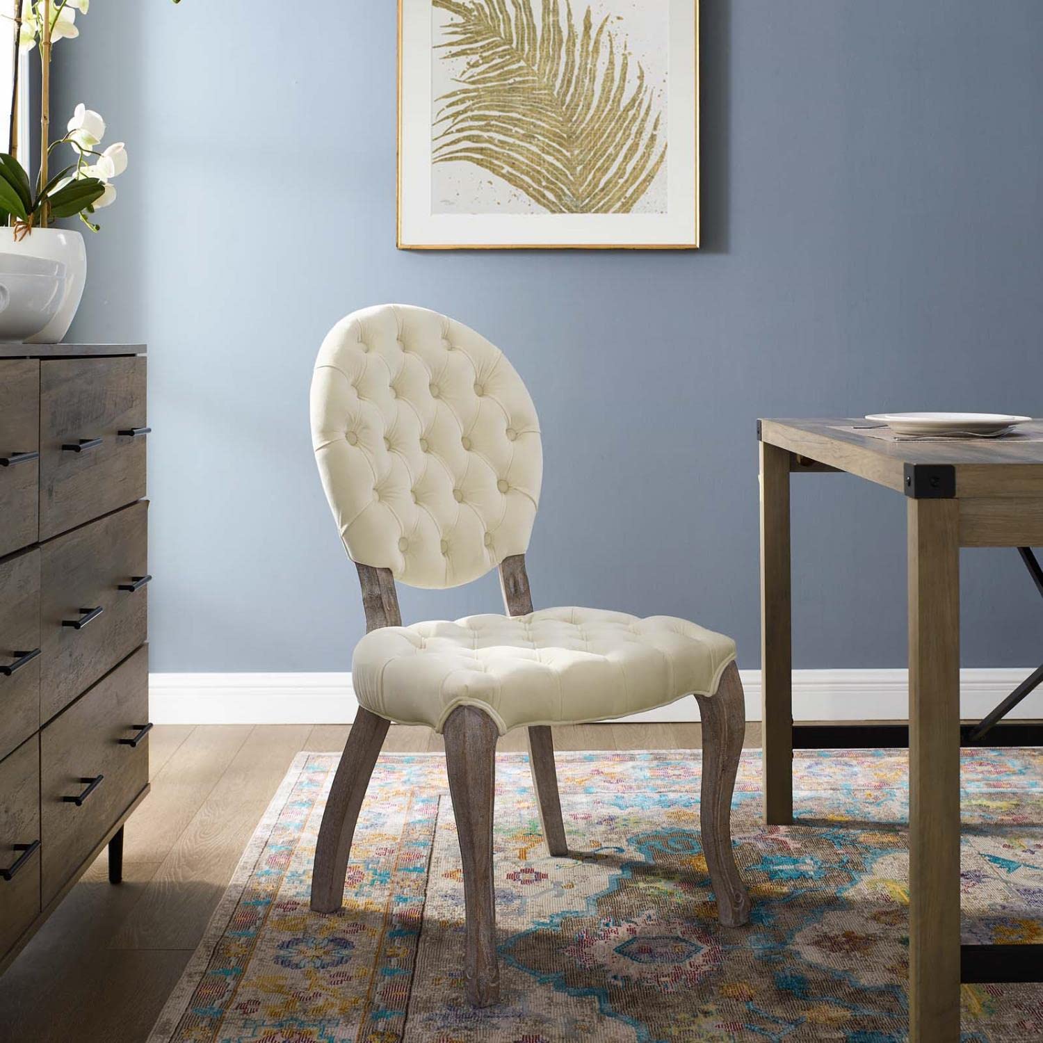 home office desk chairs | CasaFoyer Exhibit French Vintage Performance Velvet Dining Side Chair | Parisian Elegance | Farmhouse Charm | Stain-Resistant | Fully Assembled | Ivory | casafoyer.myshopify.com