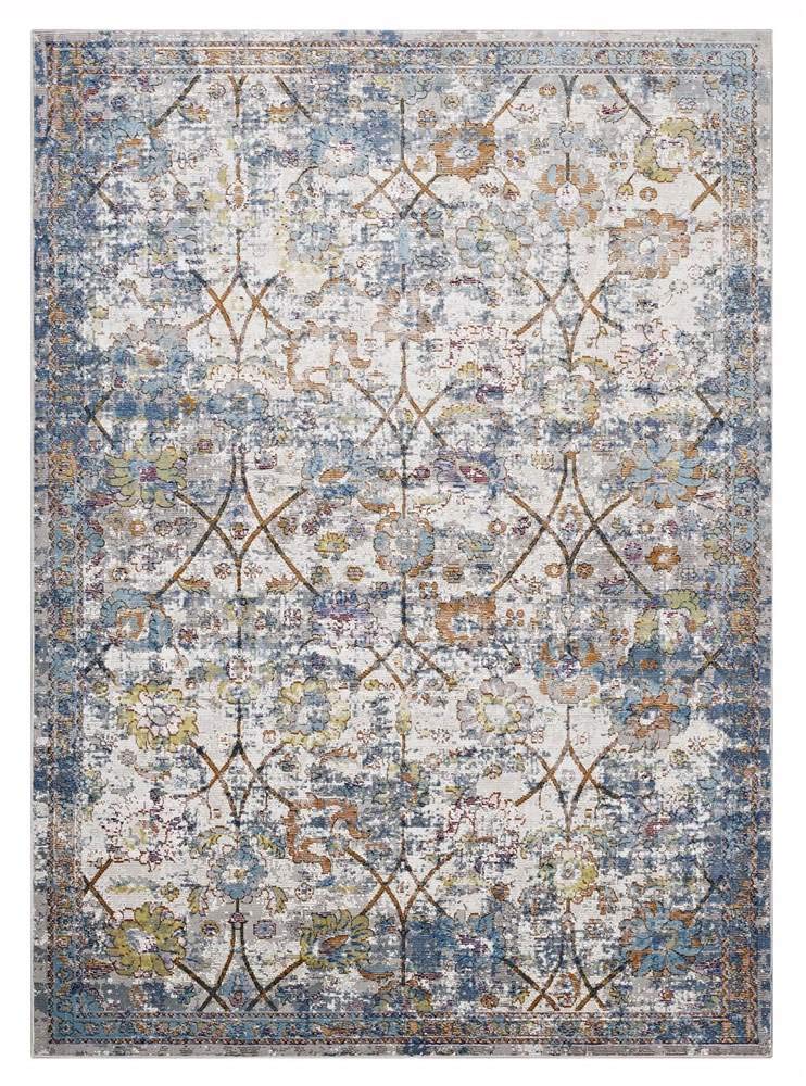 Carpet & Rugs | CasaFoyer Minu Distressed Floral Lattice Area Rug | Durable Polypropylene | Stain-Resistant | Traditional & Contemporary | 5x8 | Light Blue, Yellow, Orange | casafoyer.myshopify.com