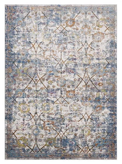 Carpet & Rugs | CasaFoyer Minu Distressed Floral Lattice Area Rug | Durable Polypropylene | Stain-Resistant | Traditional & Contemporary | 5x8 | Light Blue, Yellow, Orange | casafoyer.myshopify.com