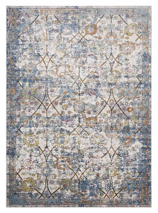 Carpet & Rugs | CasaFoyer Minu Distressed Floral Lattice Area Rug | Durable Polypropylene | Stain-Resistant | Traditional & Contemporary | 5x8 | Light Blue, Yellow, Orange | casafoyer.myshopify.com