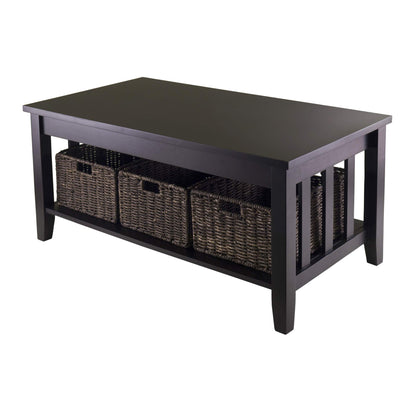 TABLE | Ergode Morris Collection Coffee Table | Ample Storage Space | 3 Foldable Baskets | 40W x 22.05D x 18.11H | Solid & Composite Wood | 49.6 lbs | casafoyer.myshopify.com