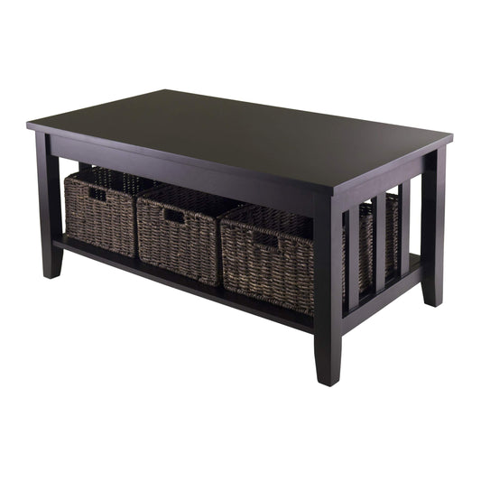 TABLE | Ergode Morris Collection Coffee Table | Ample Storage Space | 3 Foldable Baskets | 40W x 22.05D x 18.11H | Solid & Composite Wood | 49.6 lbs | casafoyer.myshopify.com