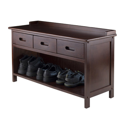 BENCH | Ergode Adriana Storage Bench | Comfortable Seating | Ample Storage Space | Walnut Finish | 3 Drawers | Dimensions: 37.90W x 14.17D x 22H | casafoyer.myshopify.com