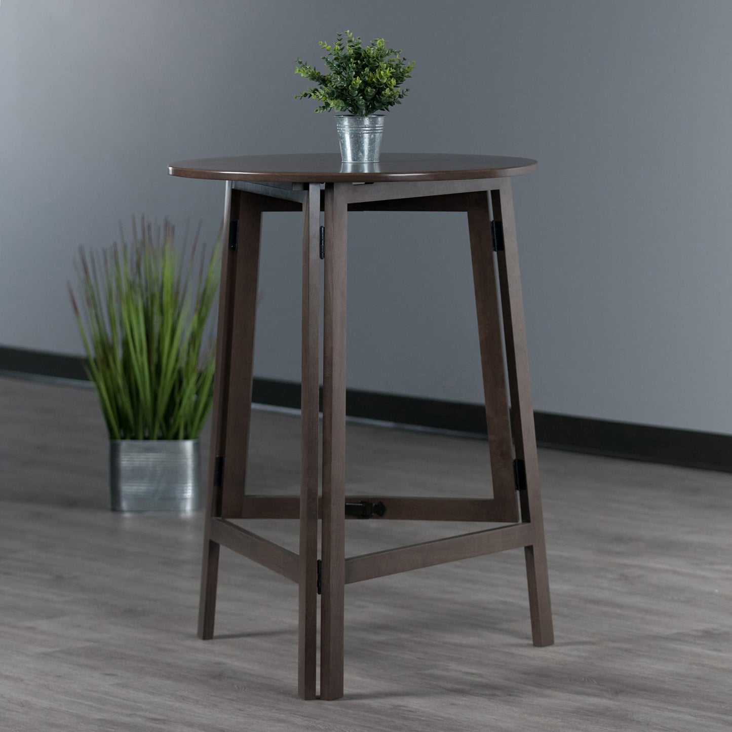 TABLE | CasaFoyer  Wood Torrence High Table | Folding Round Table | Oyster Gray Finish | 30 Diameter | Contemporary Design | Slim 3 Depth | Sturdy Solid Wood | Ideal for Small Spaces | casafoyer.myshopify.com