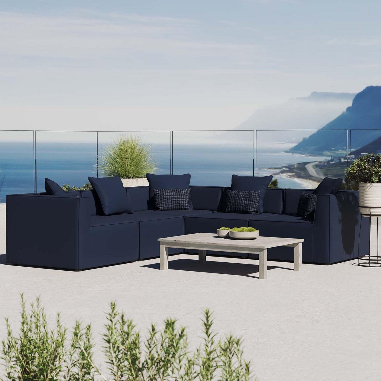 executive chairs | CasaFoyer Outdoor Patio Saybrook Upholstered 5-Piece Sectional Sofa | All-Weather Furniture Set | Water & UV-Resistant | Durable Aluminum Frame | Ideal for Porch, Deck, Poolside, or Patio | Includes 3 Corner Chairs & 2 Armless Chairs | Navy | casafoyer.myshopify.com