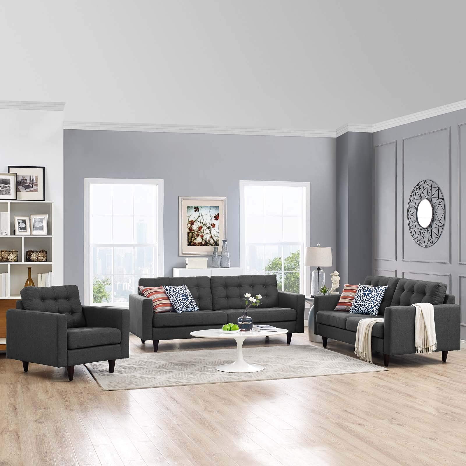 kitchen and dining room sets | CasaFoyer Empress Button Tufted Upholstered Fabric Sectional Sofa Set | 3-Piece Gray Furniture | Plush Cushions | Elegant Design | Sturdy Wood Frame | casafoyer.myshopify.com