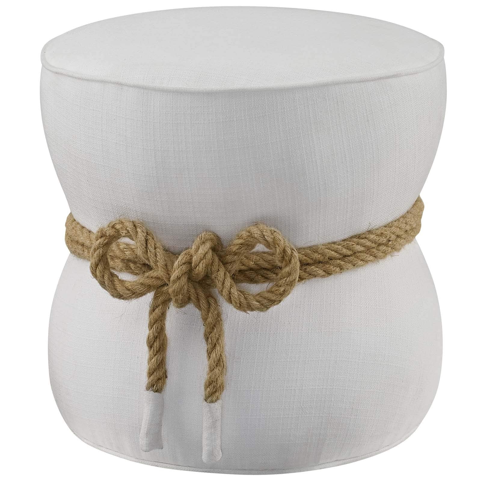 ottomans | CasaFoyer Beat Upholstered Fabric Nautical Rope Ottoman | Vibrant & Energetic Accent Piece | Soft Polyester Fabric, Dense Foam Padding | Hemp Rope with Tassels | Ideal for Modern or Coastal-Style Living Spaces | Extra Seating & Brightness | White Color | casafoyer.myshopify.com