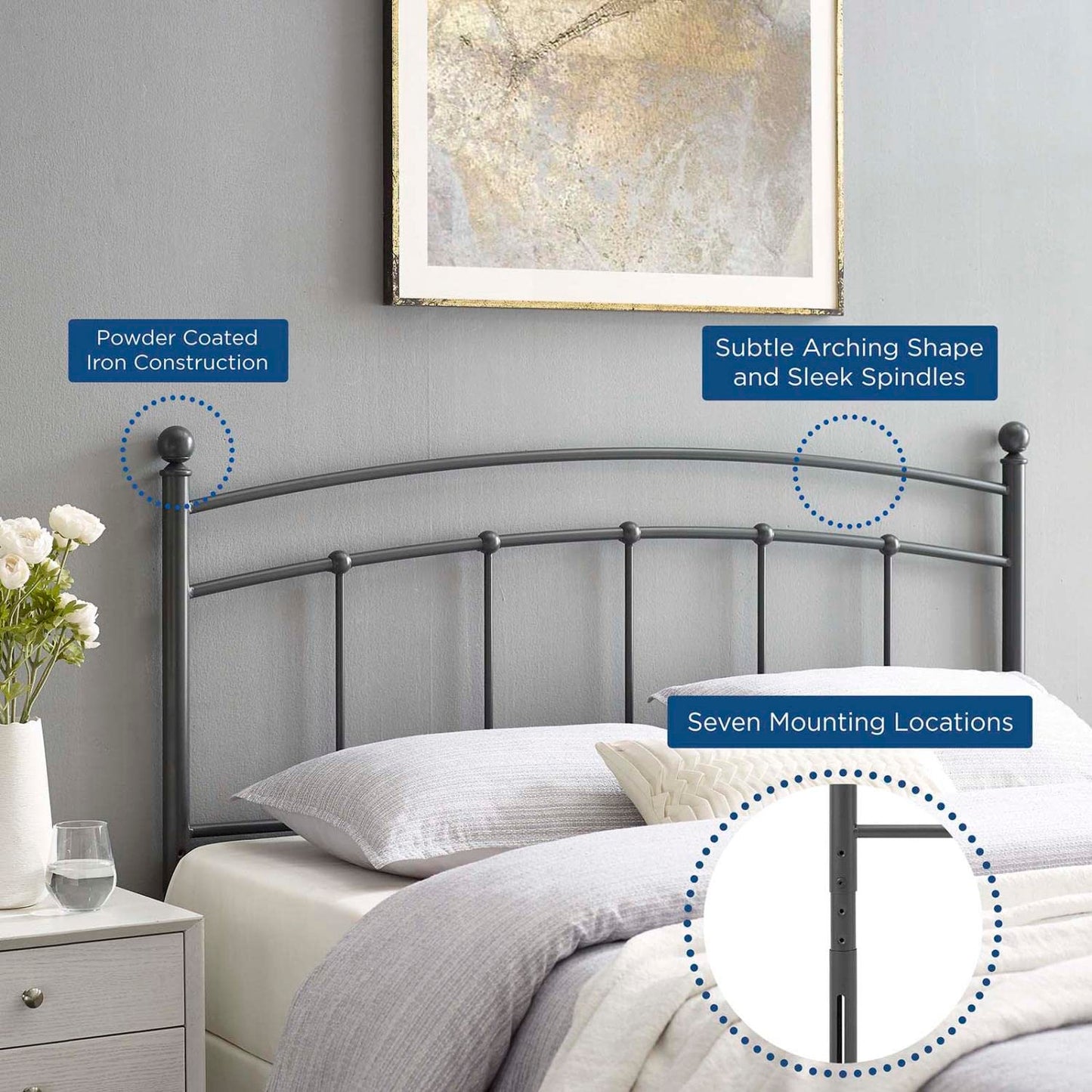 headboards | CasaFoyer Abigail Metal Queen Headboard | Vintage Modern Charm | Rustic Elegance | Powder-Coated Iron | Height-Adjustable | Easy Assembly | casafoyer.myshopify.com