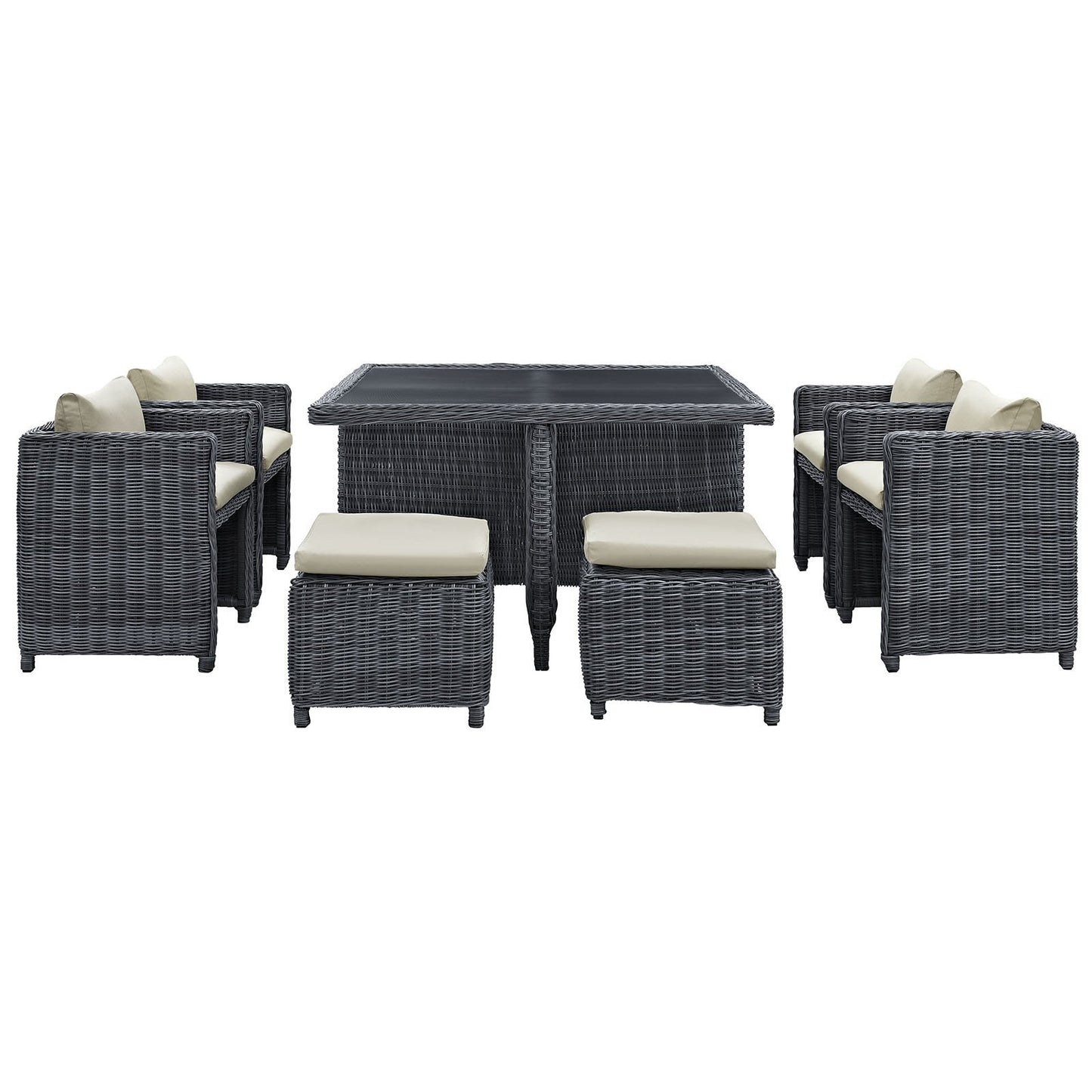 Patio Furniture Sets | Summon Outdoor Patio Furniture Dining Set | Luxurious 9 Piece | Sunbrella Fabric | Synthetic Rattan Weave | All-Weather Cushions | Powder-Coated Aluminum Frame | casafoyer.myshopify.com