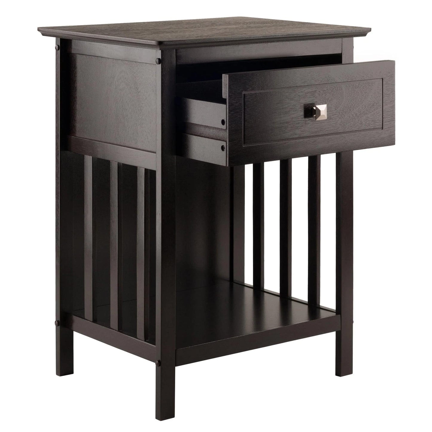TABLE | Ergode  Wood Marcel 1-Drawer Nightstand | Versatile Mission-Style Furniture | Spacious Drawer & Lower Shelf | Durable Solid & Composite Wood | Dark Coffee Finish | Easy Assembly | 18.9W x 14.9D x 25H | casafoyer.myshopify.com