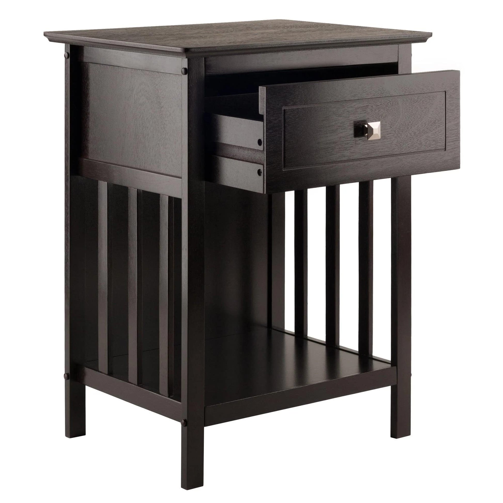 TABLE | Ergode  Wood Marcel 1-Drawer Nightstand | Versatile Mission-Style Furniture | Spacious Drawer & Lower Shelf | Durable Solid & Composite Wood | Dark Coffee Finish | Easy Assembly | 18.9W x 14.9D x 25H | casafoyer.myshopify.com