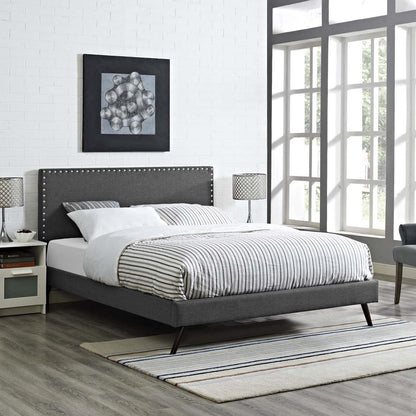 Bed | CasaFoyer  Macie Platform Bed | Solid Wood Frame | Polyester Upholstery | Tapered Legs | Sturdy Slats | No Box Spring Needed | Queen Size | Gray | casafoyer.myshopify.com