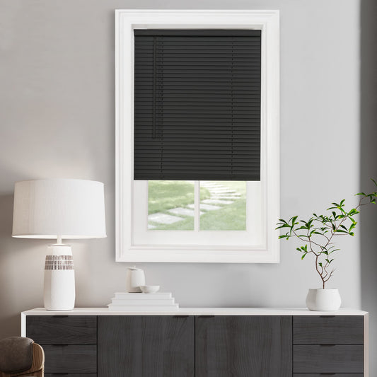 window treatment horizontal blinds | CasaFoyer Cordless GII Morningstar 1 PVC Blind | Light Filtering & Privacy | Child & Pet Safe | Easy Tilt Wand & Cordless Lift | Hidden Mounting Brackets | 35x64 | Black | casafoyer.myshopify.com