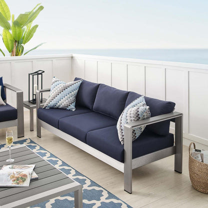 sofas | CasaFoyer Shore Outdoor Aluminum Sofa | Weather-Resistant Sunbrella Fabric | Sturdy Anodized Frame | Perfect for Outdoor Relaxation | Silver Navy | casafoyer.myshopify.com
