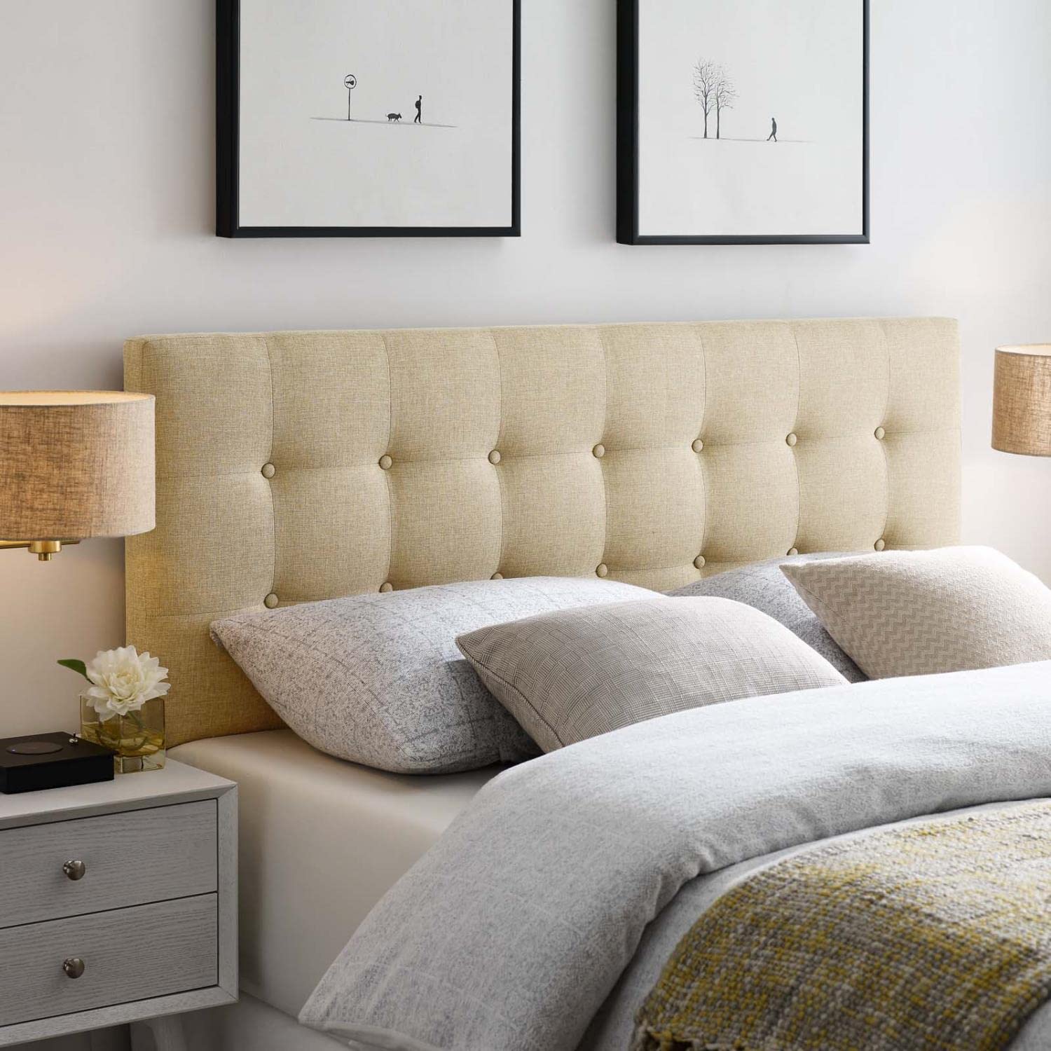 headboards | CasaFoyer  Emily Button Tufted Linen Fabric Upholstered Full Headboard | Elegant & Durable | Ideal for Contemporary Bedrooms | Beige | casafoyer.myshopify.com