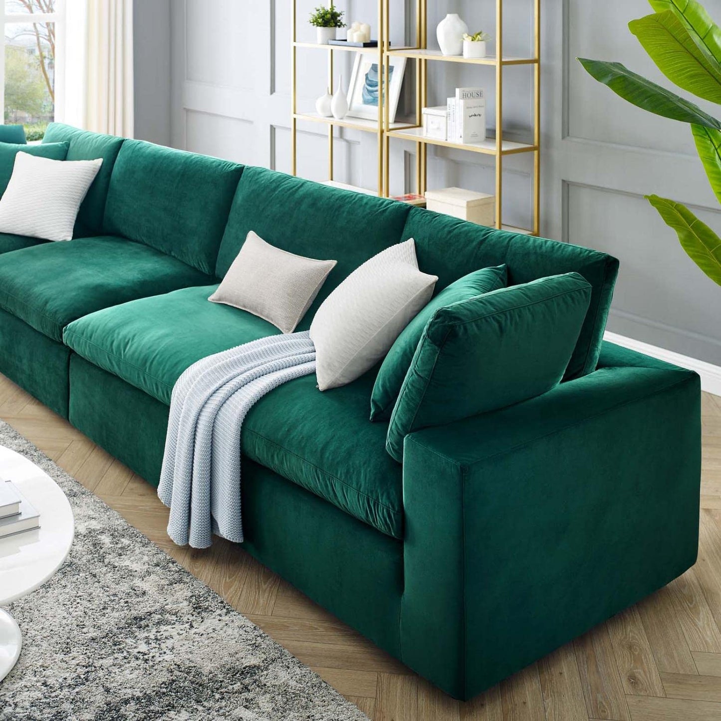 sofas | CasaFoyer Commix Ultimate Retreat Plush Velvet Sofa Set - Green | 4-Seater w/ Armless & Corner Chairs | Stain-Resistant, Solid Wood | Luxurious Comfort | casafoyer.myshopify.com