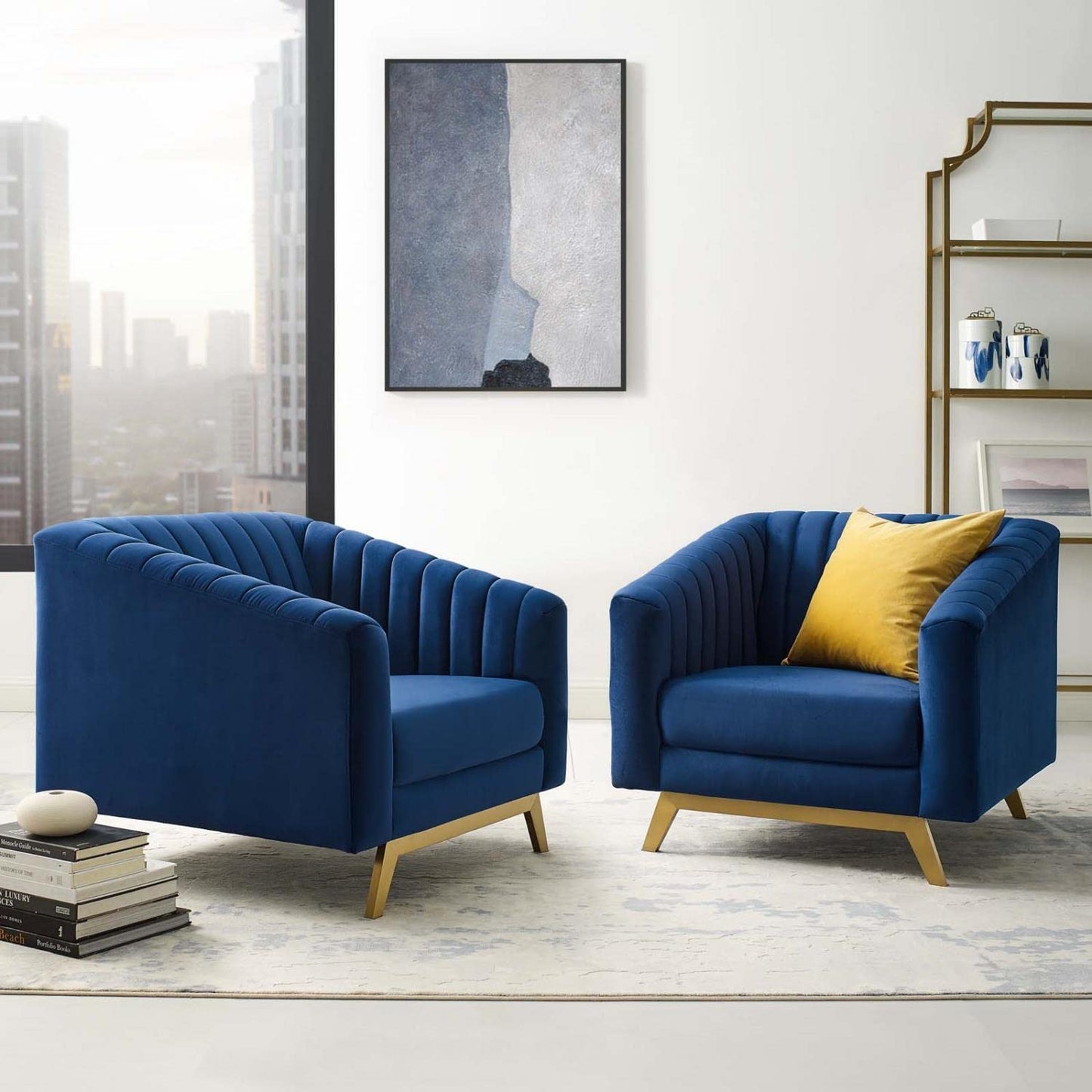home office desk chairs | CasaFoyer Valiant Performance Velvet Armchair Set of 2 | Retro Modern Design | Premium Comfort | Navy | casafoyer.myshopify.com