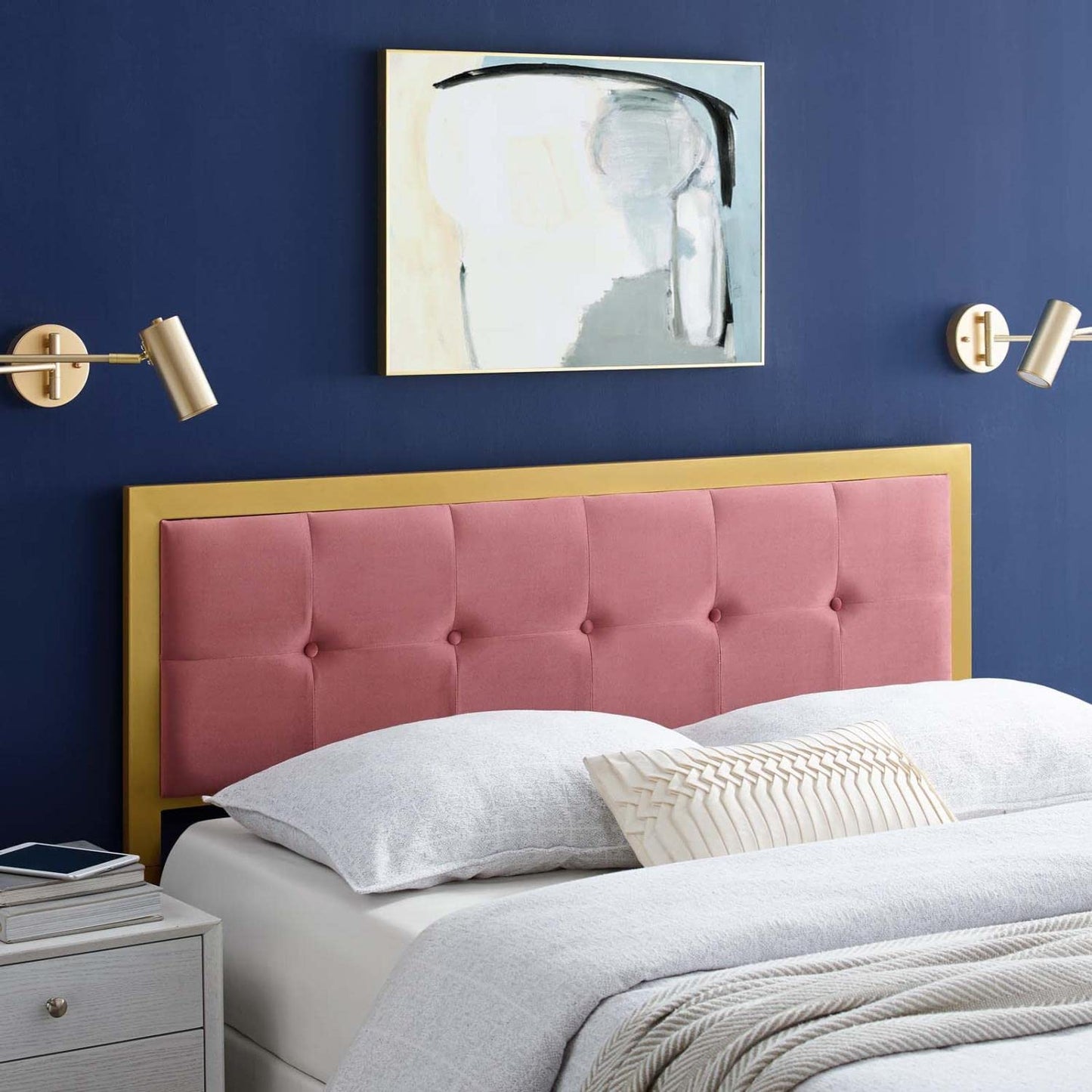 headboards | CasaFoyer Teagan Tufted Performance Velvet Queen Headboard | Vintage Modern Elegance | Art Deco Style | Stain-Resistant | Dense Foam Padding | Powder Coated Metal Frame | casafoyer.myshopify.com