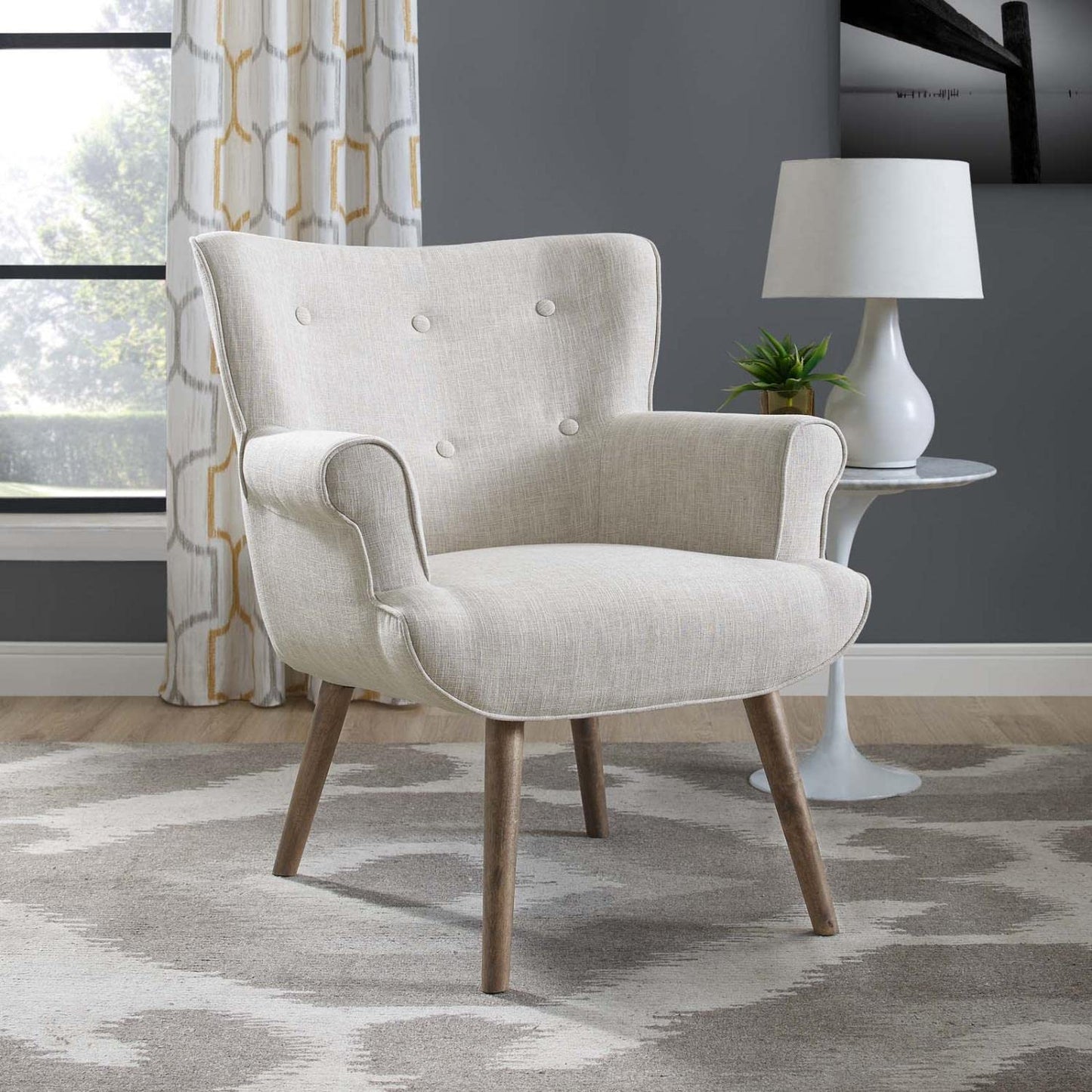 home office desk chairs | CasaFoyer Cloud Armchair | Spacious & Clutter-Free | Tufted Button Back | Walnut Legs | Beige Upholstery | Versatile & Elegant | Weight Capacity 331lbs | casafoyer.myshopify.com