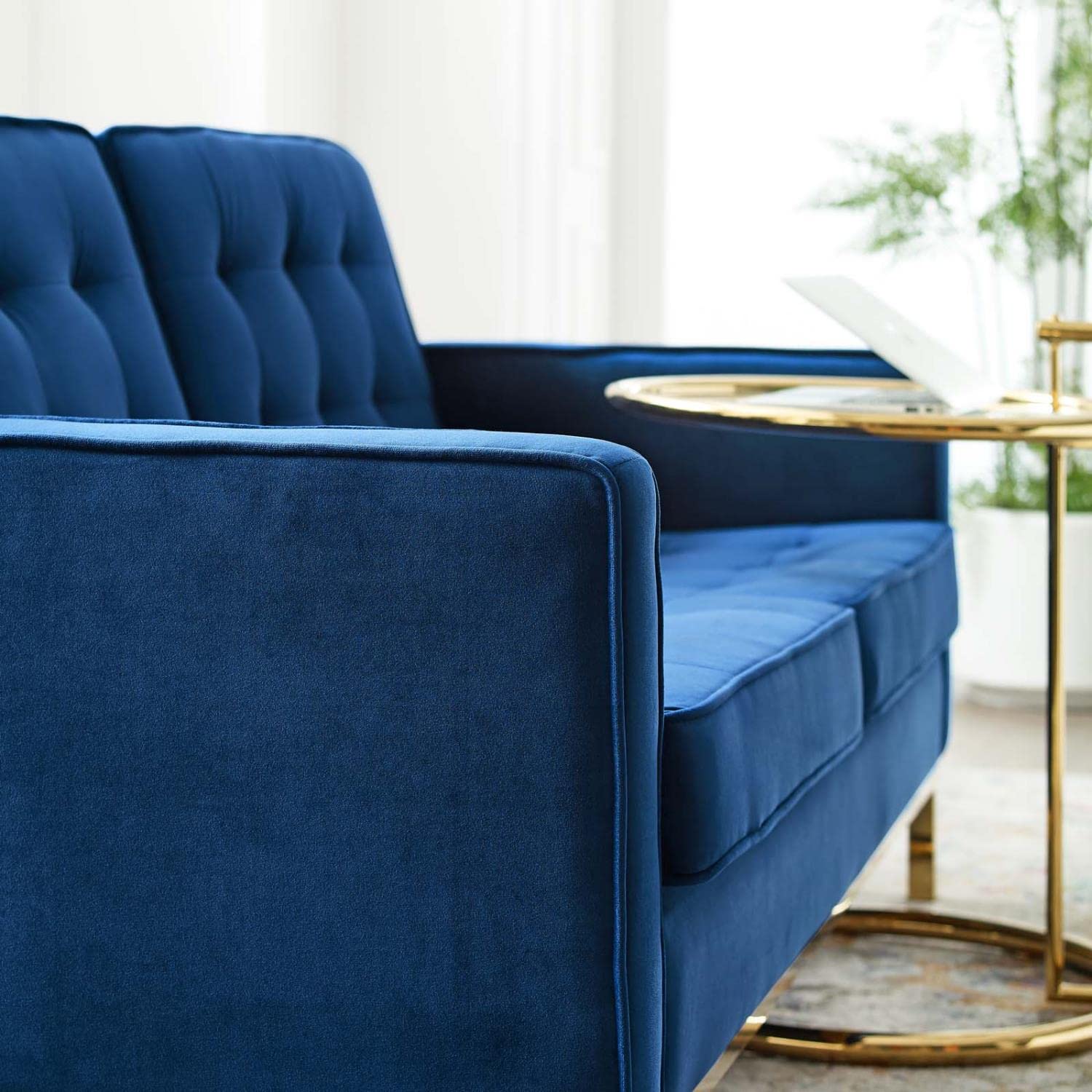 home office desk chairs | CasaFoyer Loft Button Tufted Performance Velvet Loveseat | Gold Navy | Retro Modern Style | Stainless Steel Frame | 600 lbs Weight Capacity | casafoyer.myshopify.com
