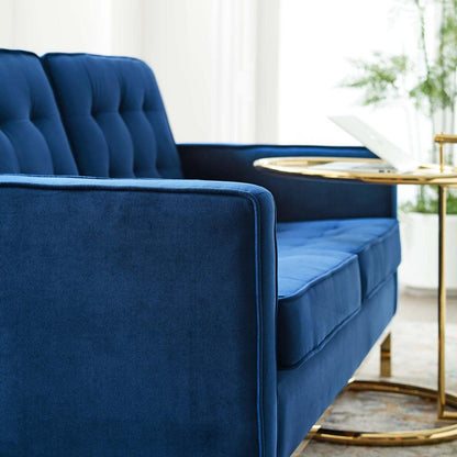 home office desk chairs | CasaFoyer Loft Button Tufted Performance Velvet Loveseat | Gold Navy | Retro Modern Style | Stainless Steel Frame | 600 lbs Weight Capacity | casafoyer.myshopify.com
