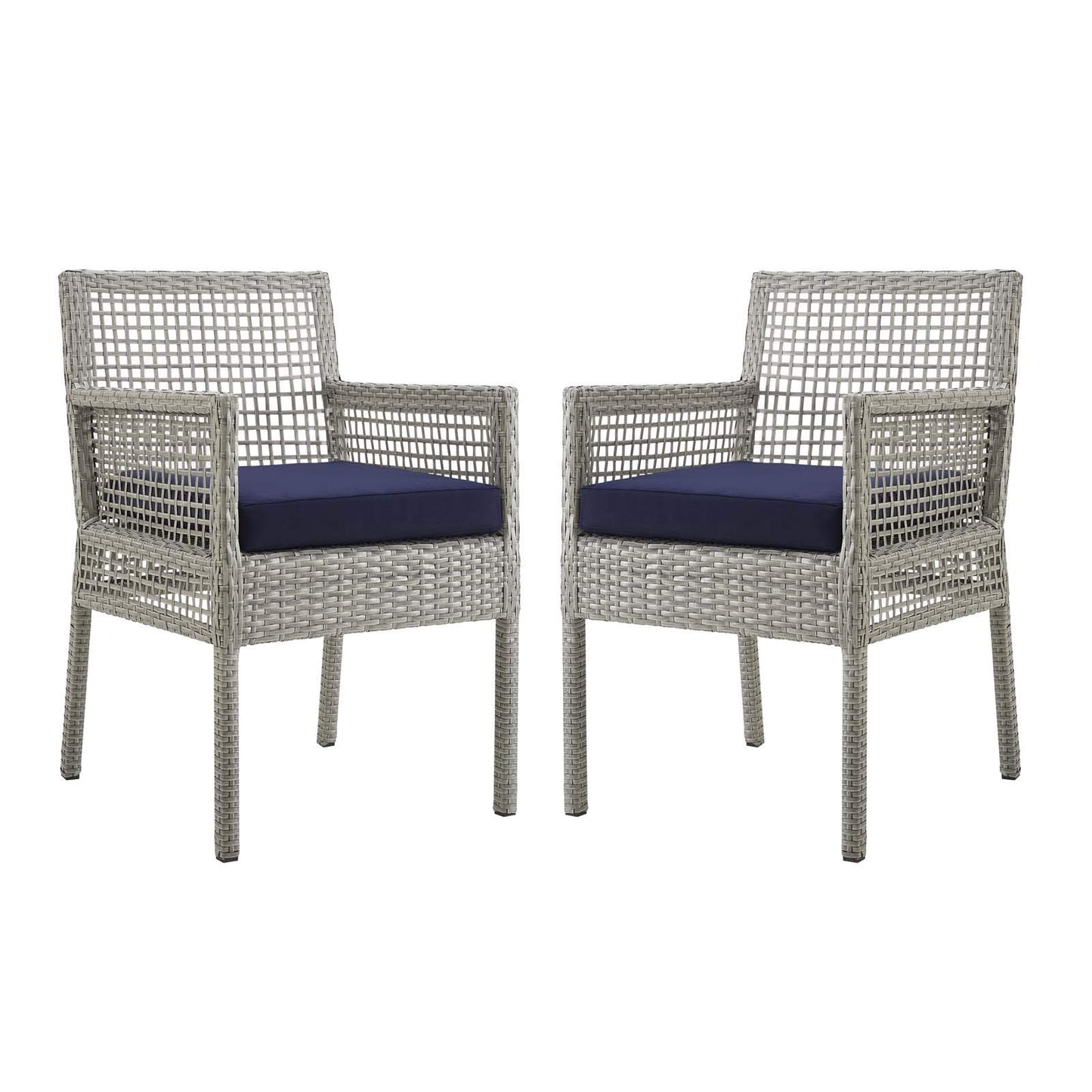 sofas | CasaFoyer Aura Outdoor Patio Dining Arm Chair Set of 2 | Gray Wicker Rattan | Aluminum Frame | All-Weather Cushions | Non-Marking Foot Caps | casafoyer.myshopify.com