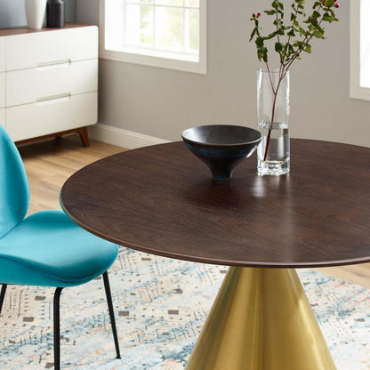 patio dining tables | CasaFoyer Tupelo 47 Dining Table | Modern Style | Mid-Century Charm | Gold Metal Base | Wood Grain Veneer | Easy to Clean | Non-Marking Ring | Assembly Required | casafoyer.myshopify.com