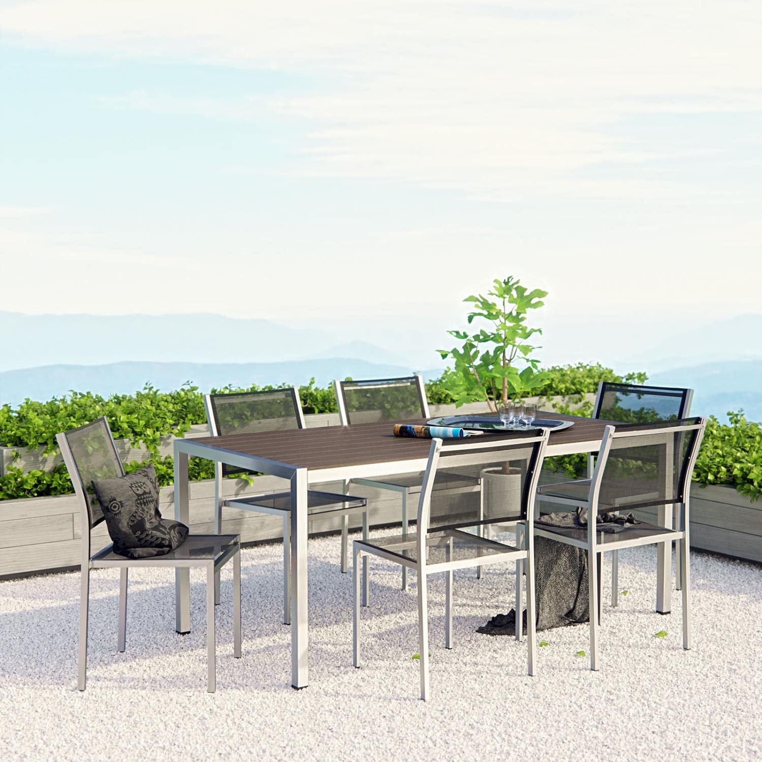 kitchen and dining room sets | CasaFoyer Shore Outdoor Patio Dining Furniture Set | Sturdy Aluminum Frame | Minimalist Design | 7 Piece Set | casafoyer.myshopify.com