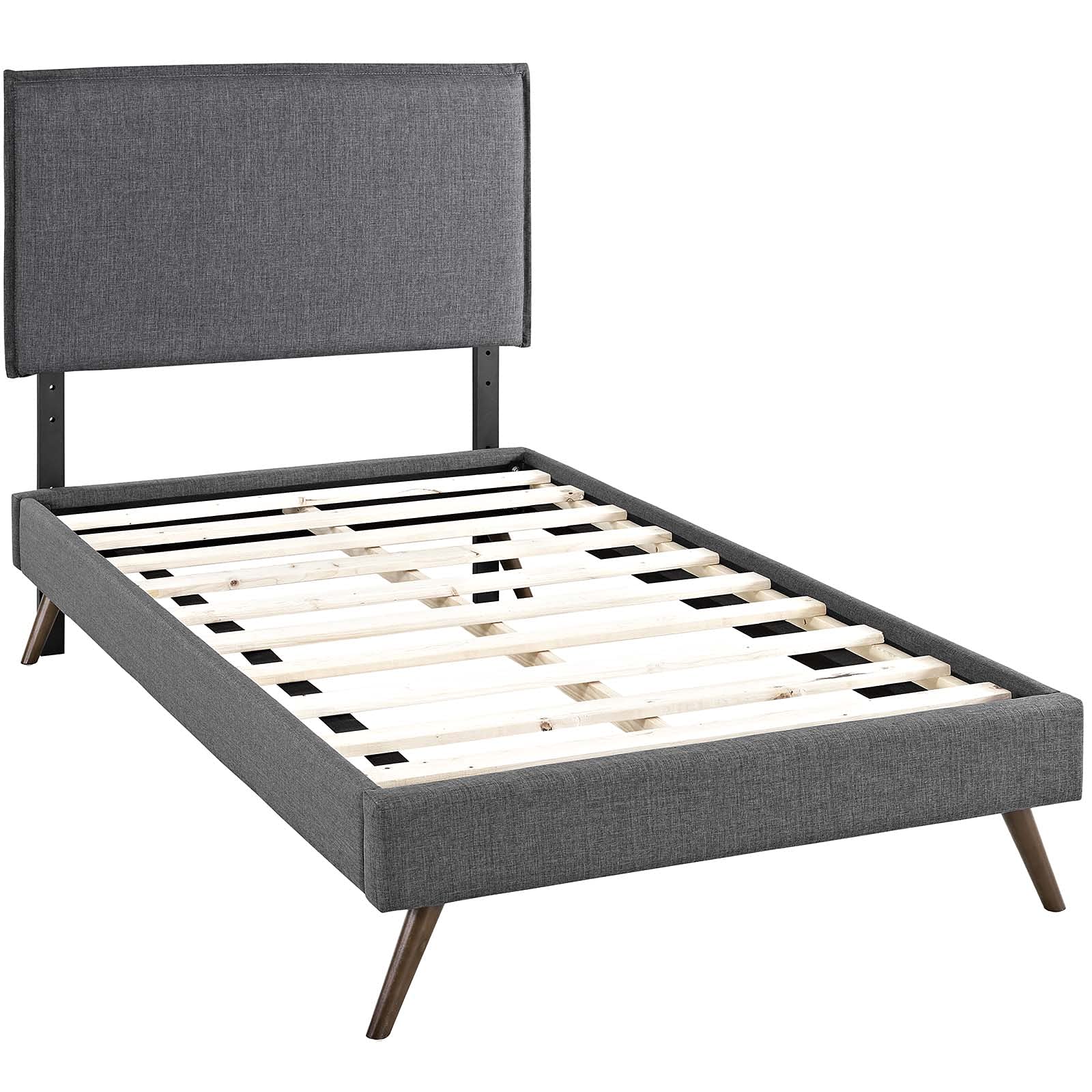bed frames | CasaFoyer Amaris Platform Bed | Solid Wood Frame | Polyester Upholstery | Tapered Legs | Memory Foam Mattress Compatible | Gray | casafoyer.myshopify.com