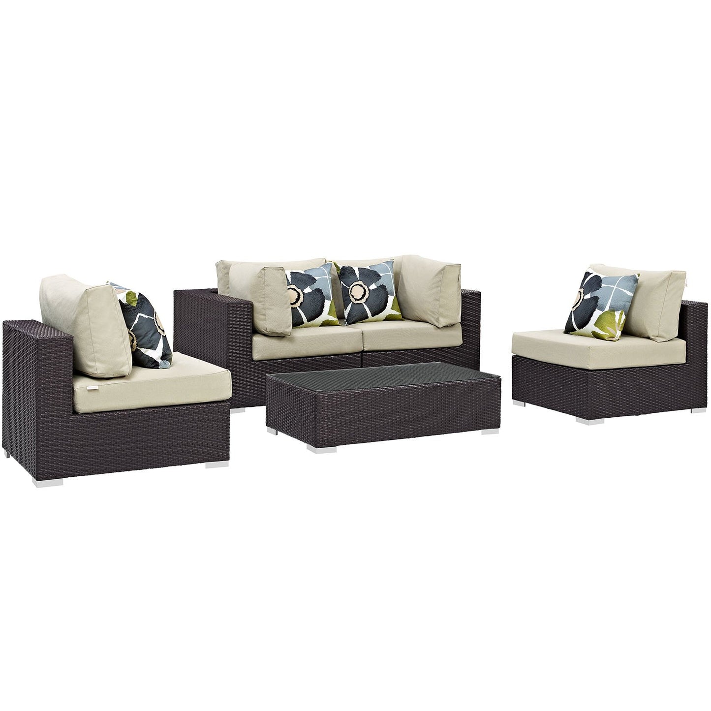 kitchen and dining room sets | CasaFoyer Convene Outdoor Sectional Set | Durable Rattan Weave | Weather-Resistant Cushions | 5 Piece Patio Sofa Set | Espresso Beige | casafoyer.myshopify.com