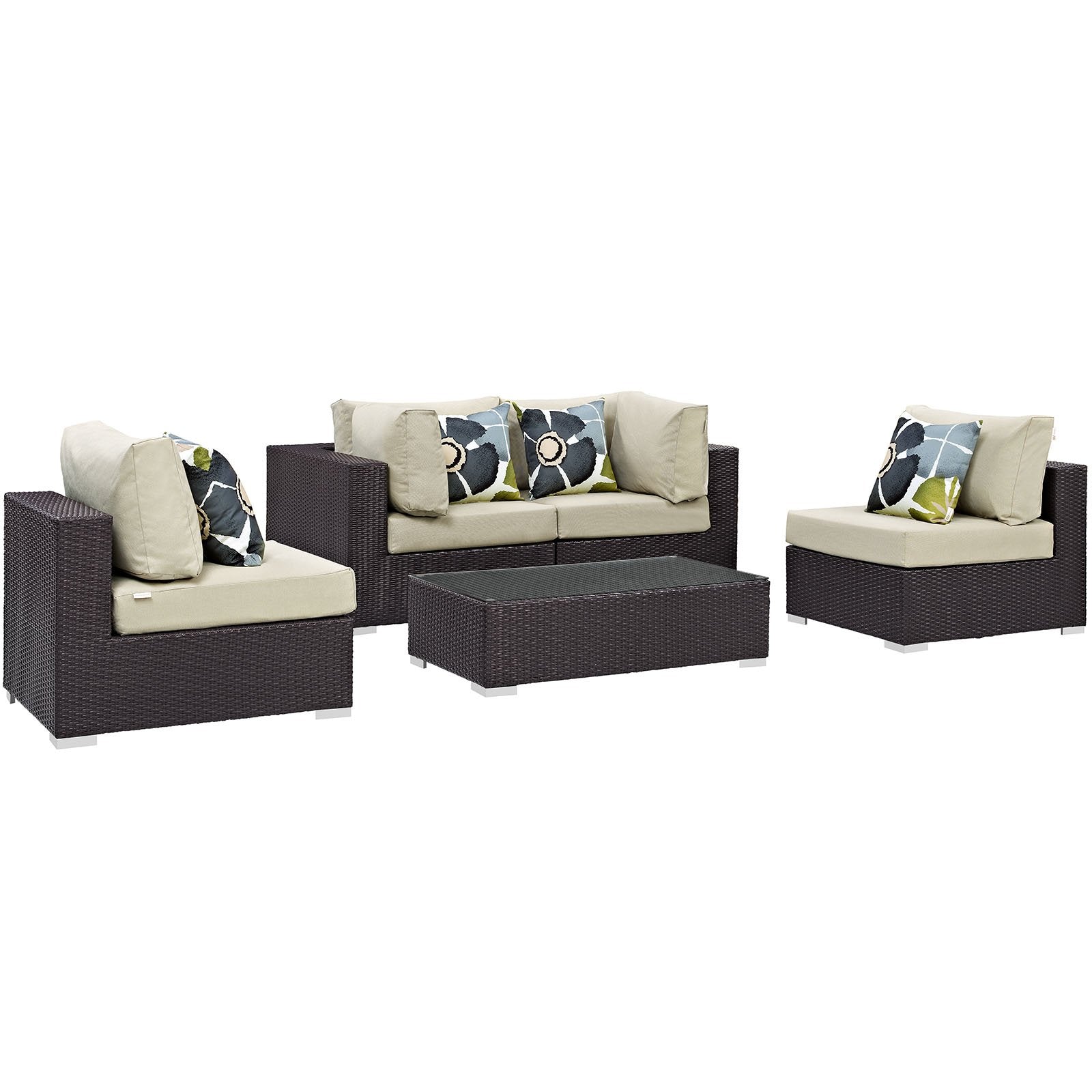 kitchen and dining room sets | CasaFoyer Convene Outdoor Sectional Set | Durable Rattan Weave | Weather-Resistant Cushions | 5 Piece Patio Sofa Set | Espresso Beige | casafoyer.myshopify.com